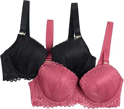 BGBGMaxazria Women's Luxe Lace 2-Pack Push Up Bra, Dry Rose